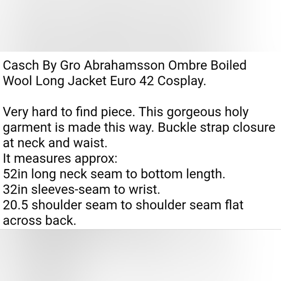 Casch by Gro Abrahamsson Long Coat Cloak Cosplay Boiled Wool Comiccon 42 - Picture 7 of 7